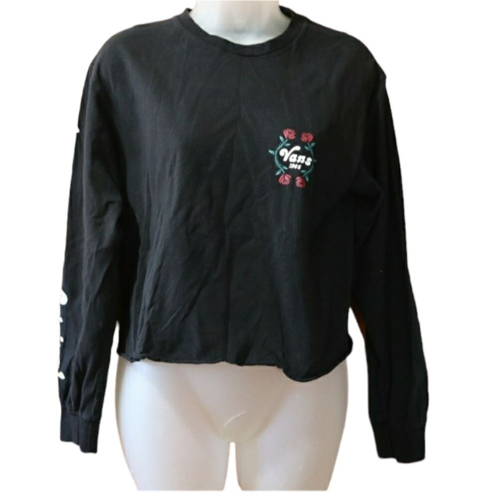 Vans Cropped Long Sleeve Spellout Tee | Small Rose Raw Edge DIY